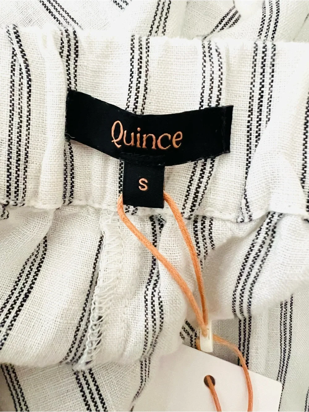 NWT Quince European Linen Tapered Ankle Pants in Oatmeal/Black Pinstripe Size: S